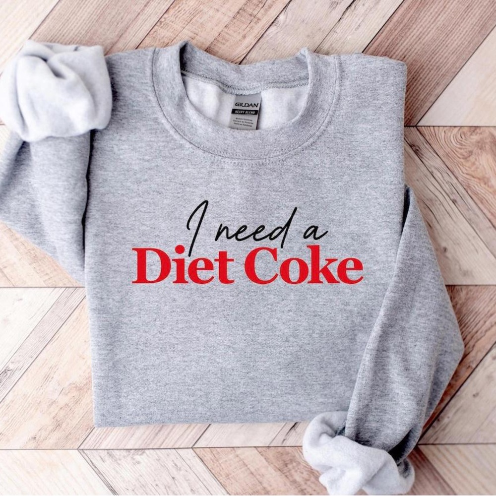 Gildan Gray Women's Sweater with Red 'I Need a Diet Coke' Print